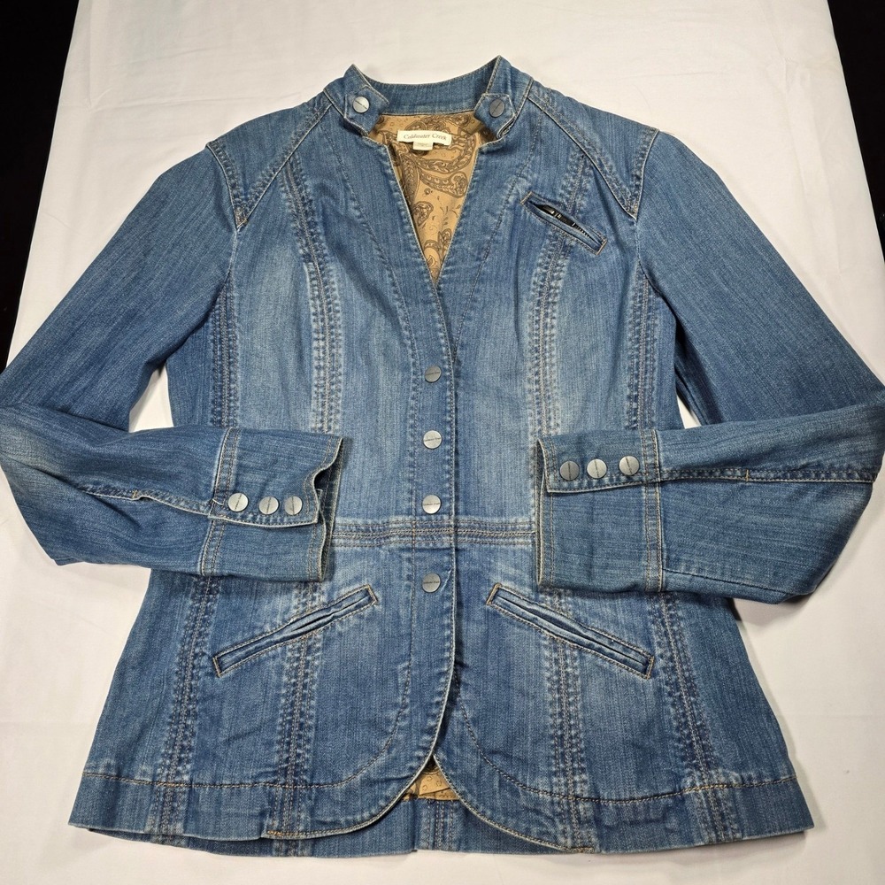 Coldwater Creek Denim Blazer Paisley Lined Jacket Women's Size 8 Classic